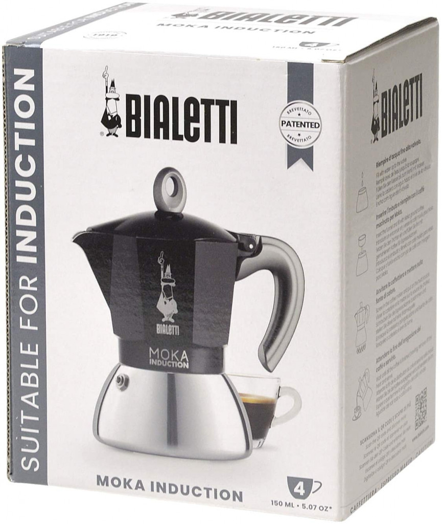 Bialetti Caffettiera Moka Induction Nera 4 Tazze Gruppo 3 A B D